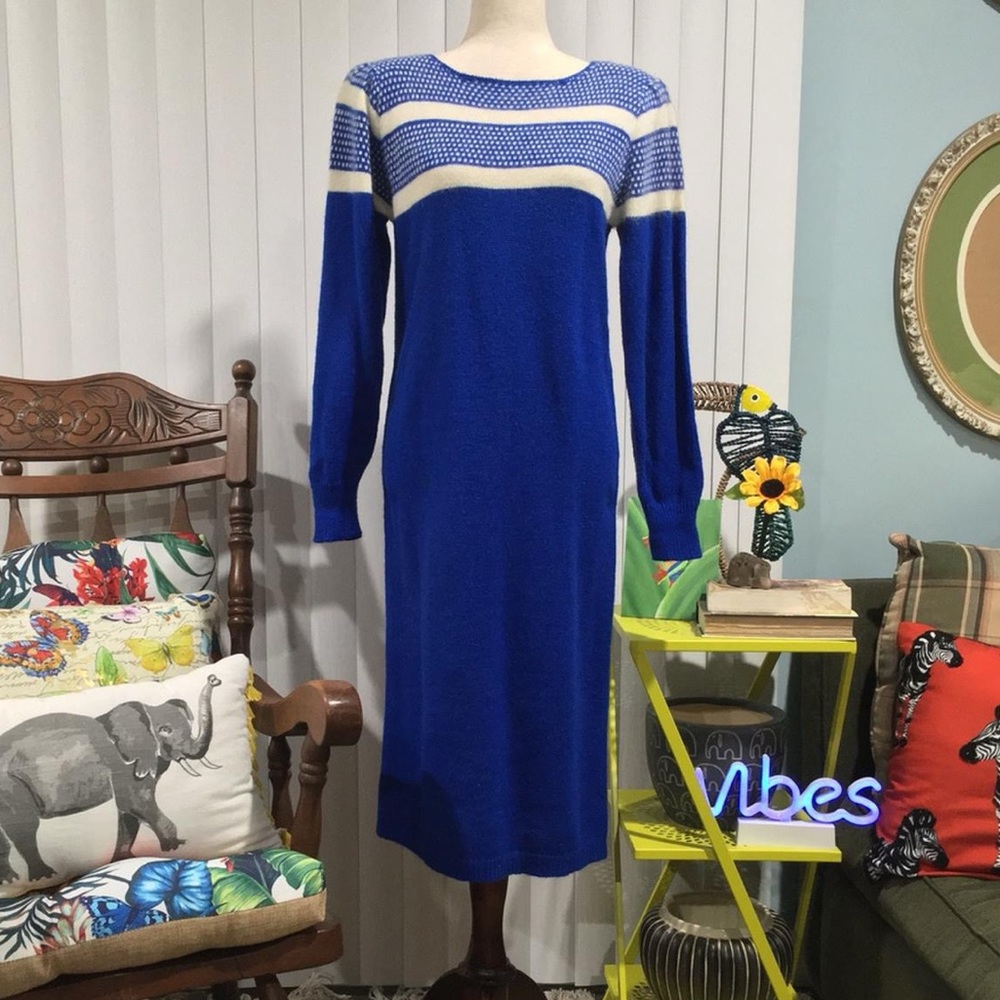 Vintage John Richards cobalt blue sweater dress